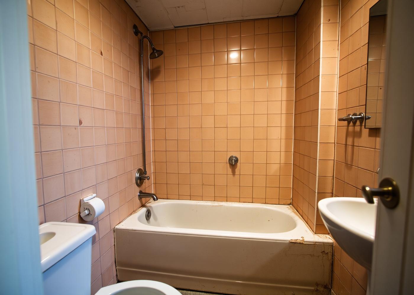 Altes Bad mit beigen Kleinfliesen