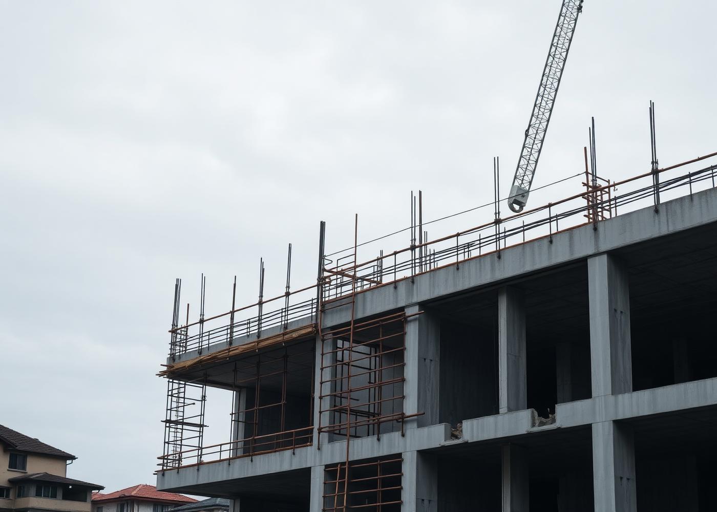Rohbau mit Betondecken und Bewehrung